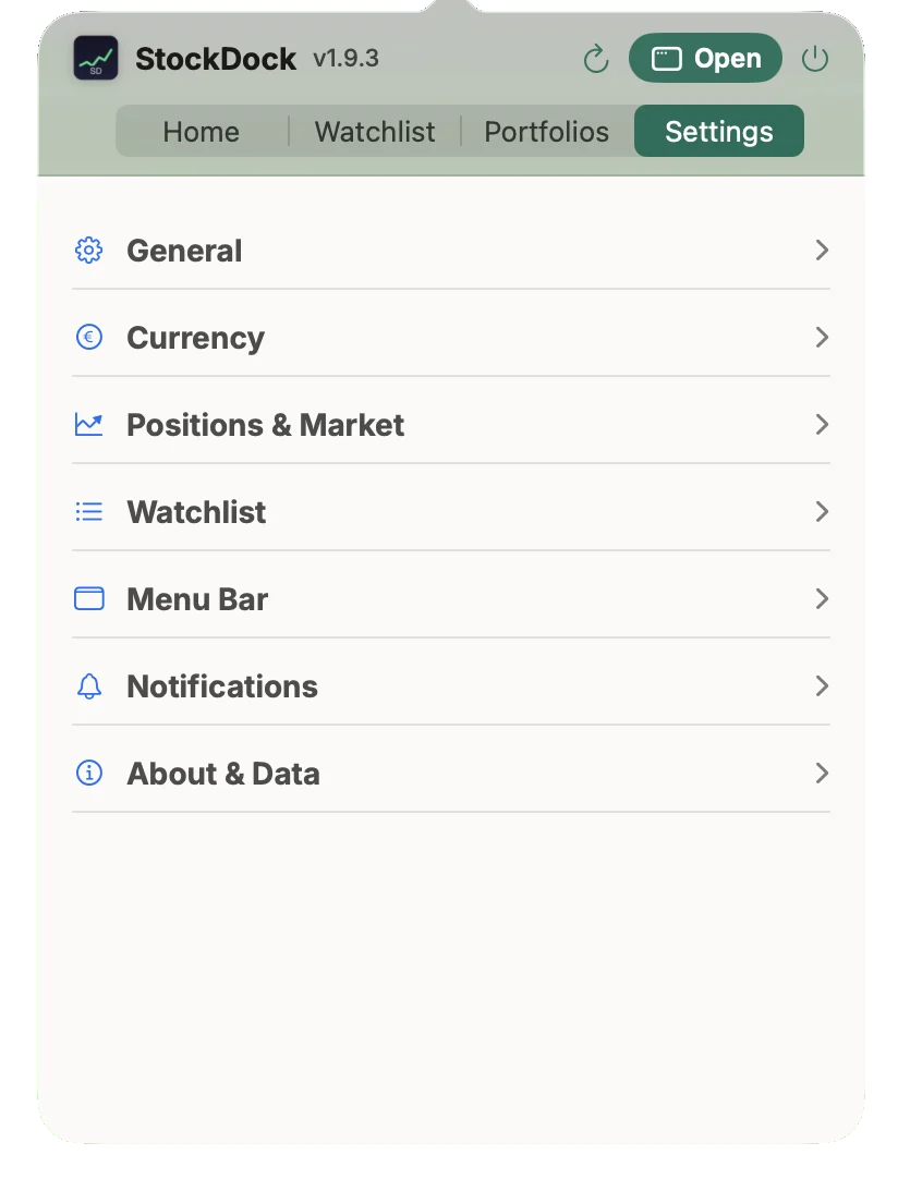 Settings tab